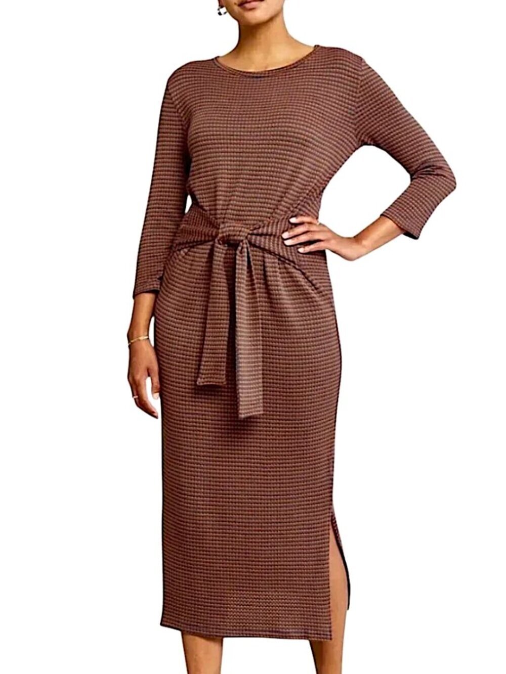 AMOUR VERT Colombe Scallop Striped Rib Knit Midi Dress